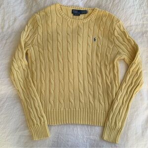 Polo Ralph Lauren Cotton Cable Knit Crewneck Slim Fit Sweater Top Butter Yellow